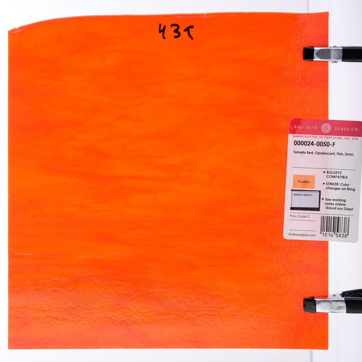 Tomato Red Opalescent, Thin-rolled, 2 mm, Fusible, 17 x 20 in., Half Sheet 