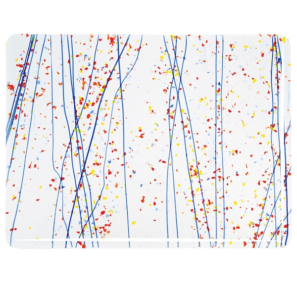 Yellow, Blue, & Red Frit w/Blue Strmrs on Clear 
