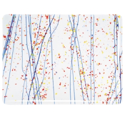 Yellow, Blue, & Red Frit w/Blue Strmrs on Clear 